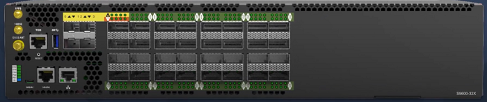 2RU switch with QSFP28 ports and timing interfaces